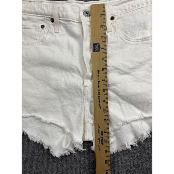 Levis 501 Shorts Womens 30 White High Rise Button Fly Cutoff Denim Frayed Hem - Picture 4 of 8